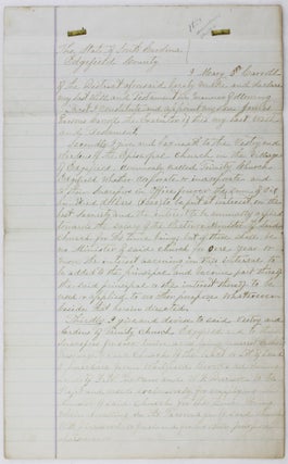 Item #3015 [Contemporary Manuscript Copy of an 1851 Will in Which a South Carolina Woman...