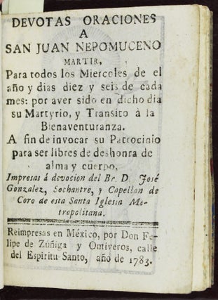 Item #3018 Devotas Oraciones a San Juan Nepomuceno Martir. Mexico, Religion