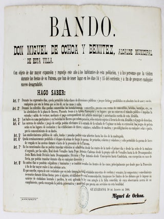 Item #3032 Bando. Don Miguel de Ochoa y Benitez, Alcalde Municipal de Esta Villa. Con Objeto de...