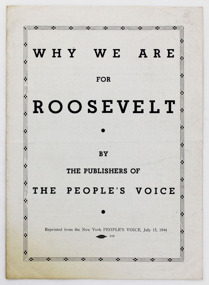 Item #3076 Why We Are for Roosevelt. African Americana, Adam Clayton Powell.