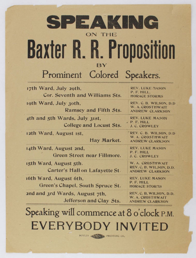 Item #3090 Speaking on the Baxter R.R. Proposition by Prominent Colored Speakers [caption title]. African Americana, Tennessee.