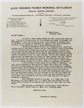 Item #3097 [Typed Fundraising Letter with a Description of the Palmer Memorial Institute Sent by...