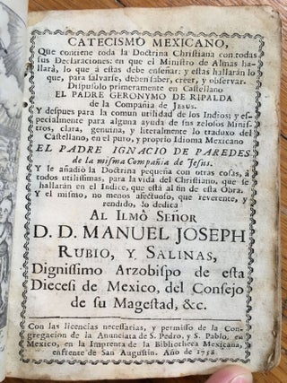 Item #31 Catecismo Mexicano.... : Christianoyotl Mexicanemachtiloni. Geronimo. Paredes Ripalda,...