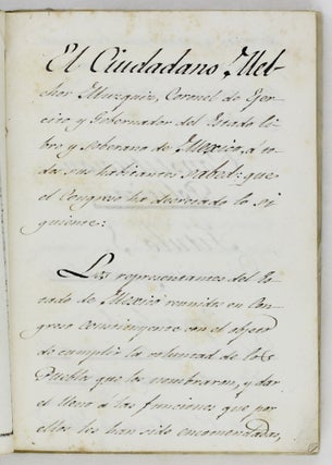 Constitucion Politica del Estado de Mexico. Sancionada por Su Congreso Constituyente en el Año de 1827 [manuscript title]