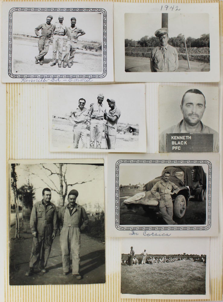 Item #3142 [Annotated Vernacular Photograph Album and Scrapbook Documenting the World War II Experiences of Kenneth Black, a United States Army Corporal from Oklahoma Serving in the 527th Fighter Squadron in Europe]. World War II, Kenneth Black, Oklahoma.