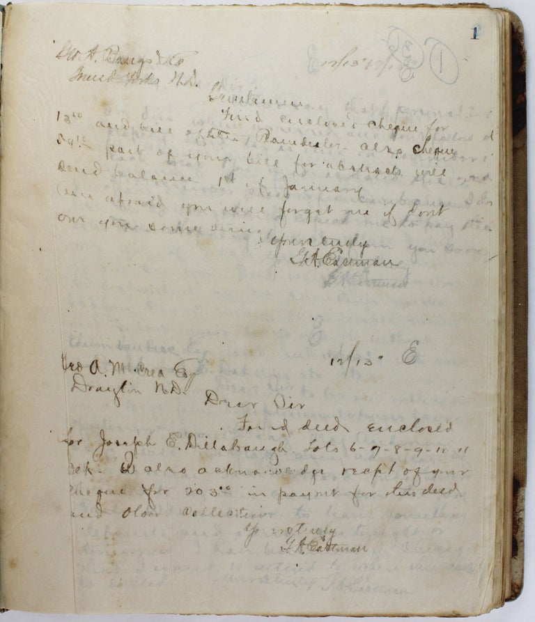 Item #3171 [Letter Book Kept by George A. Eastman, a Real Estate Agent Speculating in South Dakota Land and the Catholicon Hot Springs]. South Dakota, George A. Eastman.