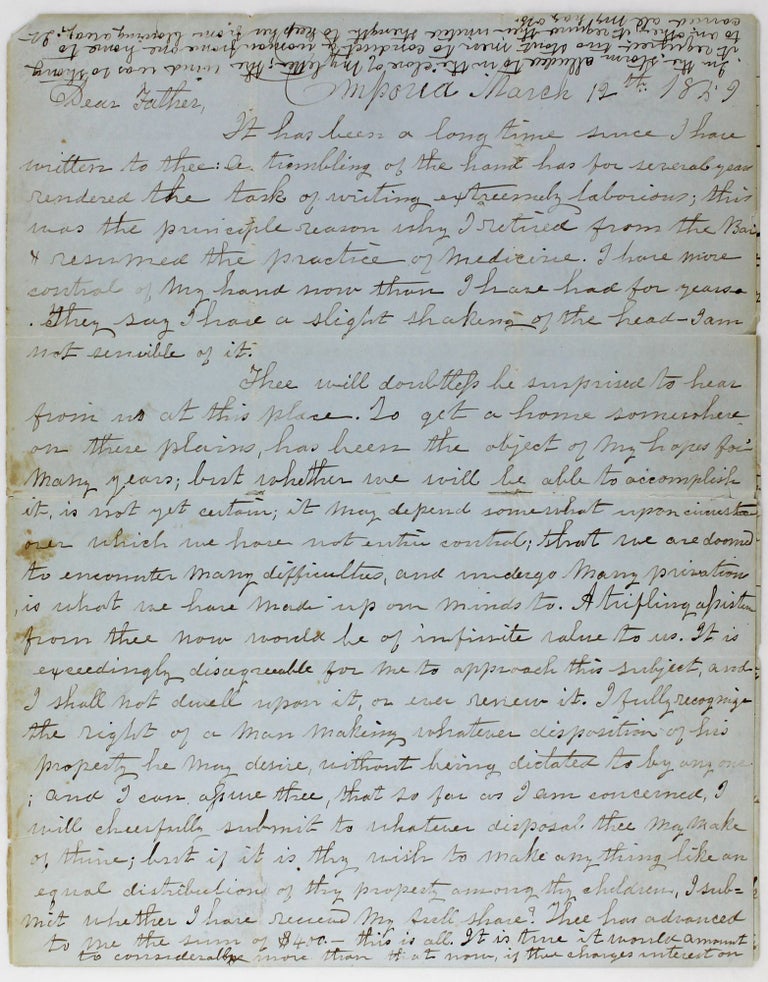 Item #3215 [Autograph Letter, Signed, by John H. Watson, a Settler in Bleeding Kansas, Reporting on the Beauty of the Territory's Landscape and the Fertility of Its Soil]. Abolition, John H. Watson, Bleeding Kansas.