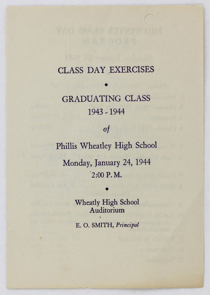 Item #3234 Class Day Exercises Graduating Class 1943-1944 of Phillis Wheatley High School...[caption title]. African Americana, Texas.