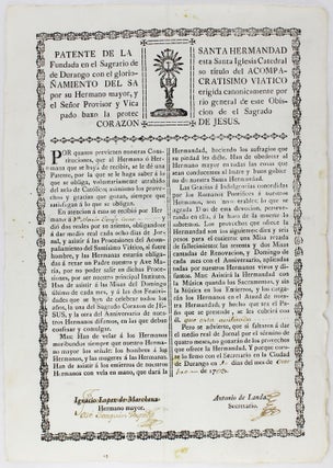 Item #3334 Patente de la Santa Hermandad Fundada en el Sagrario de Esta Santa Iglesia Catedral de...