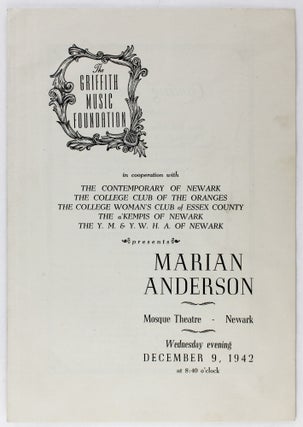 Item #3352 The Griffith Music Foundation...Presents Marian Anderson Mosque Theatre Newark [cover...