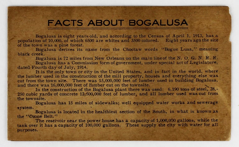 Item #3424 Facts About Bogalusa [caption title]. Louisiana.