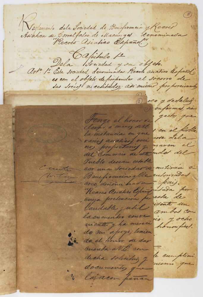 Item #3502 [Group of Manuscript Documents Relating to the Late 19th-Century Cuban-Chinese Society, "Recreo Asiatico Español," Established in the Province of Matanzas]. Cuba, Chinese Immigration.