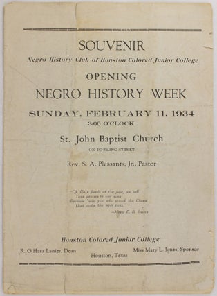 Item #3524 Souvenir Negro History Club of Houston Colored Junior College. Opening Negro History...