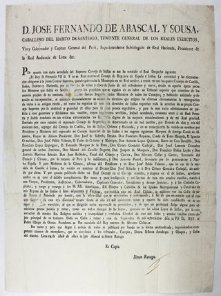 Item #3541 D. Jose Fernando de Abascal y Sousa, Caballero del Habito de Santiago, Teniente...