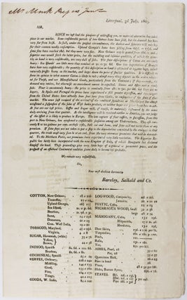 Item #3622 [Printed Circular from a Liverpool Commission Merchant Reporting on the Current Market...