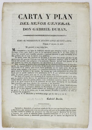 Item #3694 Carta y Plan del Señor General Don Gabriel Duran... [caption title]. Gabriel...