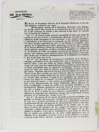 Item #3696 Ministerio de Hacienda. Seccion 1o. El Exmo. Sr. Presidente Interino de la Republica...
