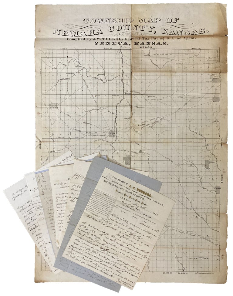 Item #3700 [Small Archive of Correspondence and a Large Township Map Relating to Land Speculation in Nemaha County, Kansas]. Kansas, Jeffrey Sage, Land Speculation.