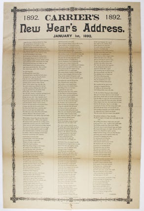 Item #3803 1892. 1892. Carrier's New Year's Address. January 1st, 1892. Carrier's Address, Samuel...