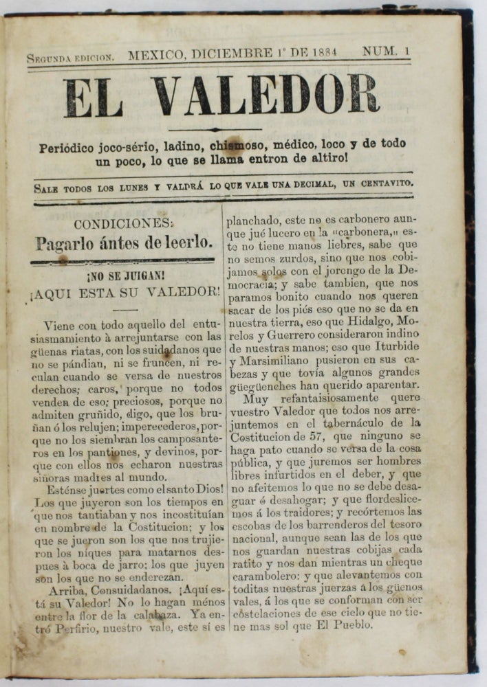Item #3893 El Valedor. Mexico, Periodicals.