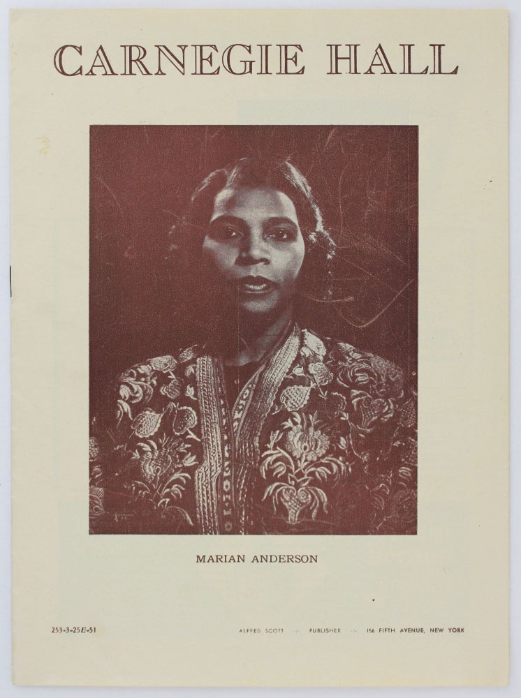 Item #4045 Carnegie Hall Marian Anderson [cover title]. African Americana, Marian Anderson.