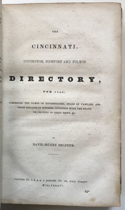 Item #406 The Cincinnati, Covington, Newport and Fulton Directory, for 1840: Comprising the Names...