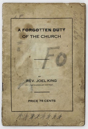 Item #4073 A Forgotten Duty of the Church [cover title]. African Americana, Joel King, Georgia