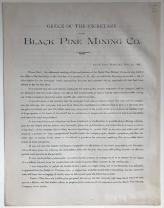 Item #420 Office of the Secretary of the Black Pine Mining Co. [caption title]. Montana, Mining
