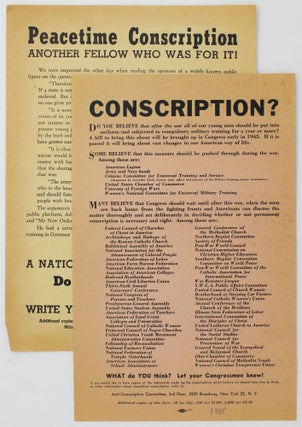 Item #4262 Peacetime Conscription -- Another Fellow Who Was for It! [with:] Conscription? World...