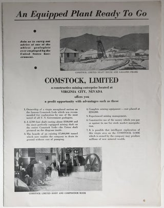 Item #433 An Equipment Plant Ready to Go. Comstock, Limited a Constructive Mining Enterprise...