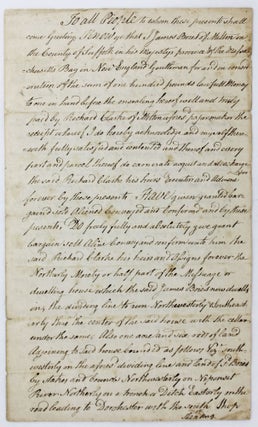 Item #4379 [Manuscript Document Establishing the Paper Mill of James Boies of Milton,...