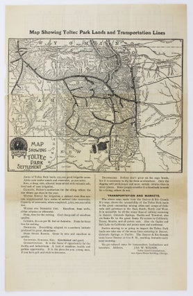 Item #4490 Map Showing Toltec Park Lands and Transportation Lines [caption title]. Railroads,...