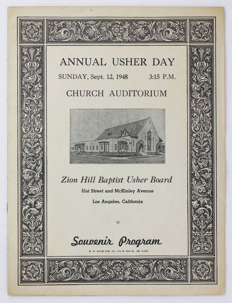 Item #4600 Annual Usher Day Sunday, Sept. 12, 1948...Souvenir Program [wrapper title]. African Americana, California, Zion Hill Baptist Usher Board.