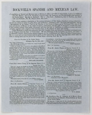 Item #4625 [Prospectus for:] Rockwell's Spanish and Mexican Law. A Compilation of Spanish and...