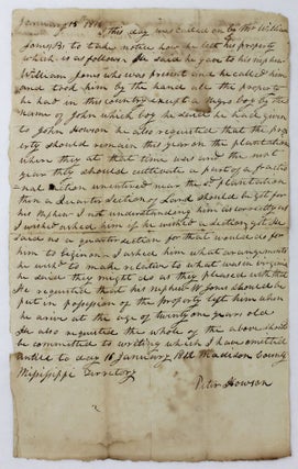 Item #4720 [Manuscript Document Regarding Slavery in Mississippi Territory]. Slavery, Peter...