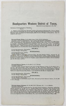 Item #4829 Headquarters Western District of Texas, Brownsville, September 30, 1865. General Court...