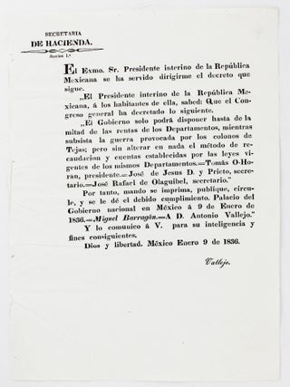 Item #5227 Secretaria de Hacienda. Seccion 1a. El Exmo. Sr. Presidente Interino de la Republica...