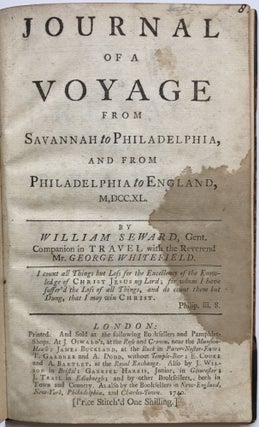 Item #606 Journal of a Voyage from Savannah to Philadelphia, and from Philadelphia to England,...