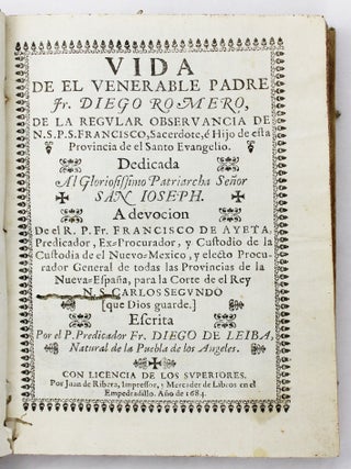 Item #6226 Vida de el Venerable Padre Fr. Diego Romero, de la Regular Observancia de N.S. P.S....