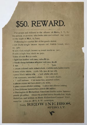 Item #667 $50. Reward. For Arrest and Delivery to Officers at Spiro, I.T., for the Person, or...