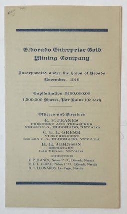 Item #794 Eldorado Enterprise Gold Mining Company. Incorporated Under the Laws of Nevada,...