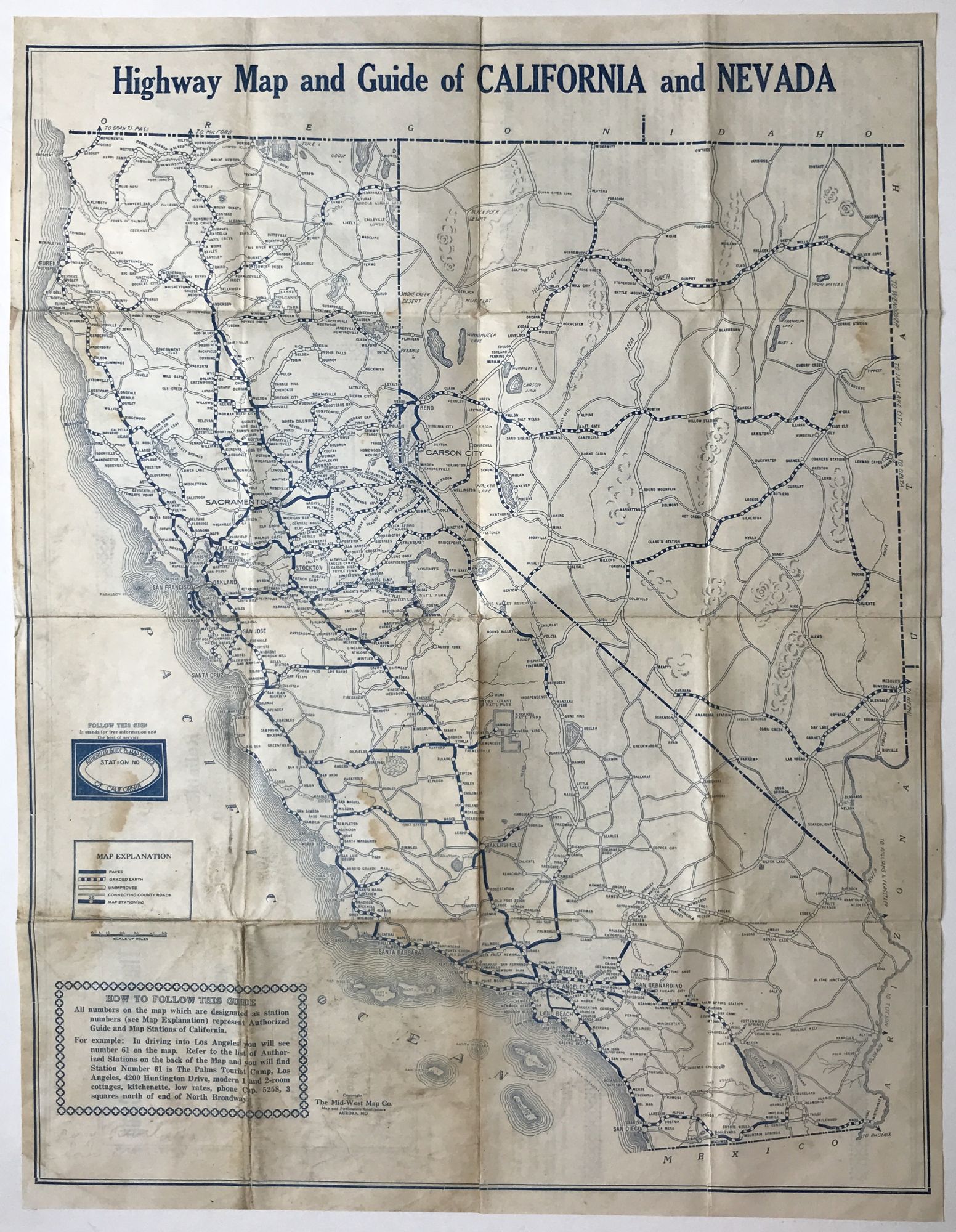 Highway Map and Guide of California and Nevada by California Nevada Automobiles on McBride Rare Books