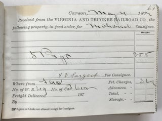 [Freight Receipt Book for the Carson City Station of the Virginia & Truckee Railroad in 1877].