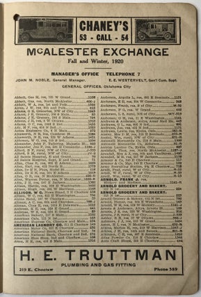 Telephone Directory McAlester, Okla. Fall and Winter, 1920