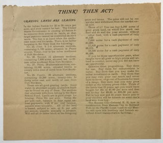 Item #883 Think! Then Act! Grazing Lands Are Leasing in the Indian Nation for 25 to 50 Cents per...