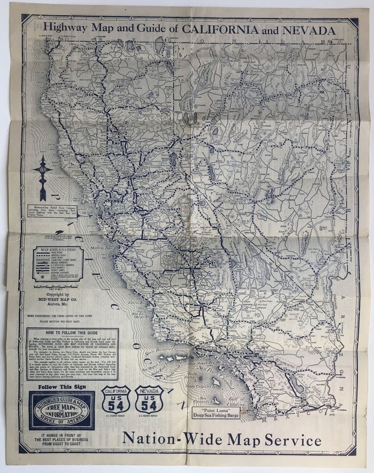 Item #964 Highway Map and Guide of California & Nevada. California, Nevada, Automobiles.